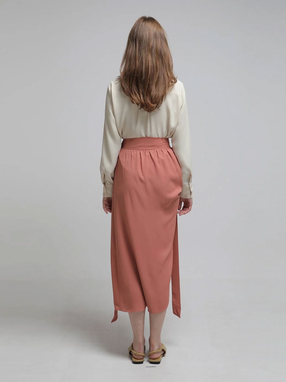 Draped midi skirt brick - fasfas