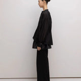 Drawstring ruffled-neck silk-blend cotton-poplin - fasfas