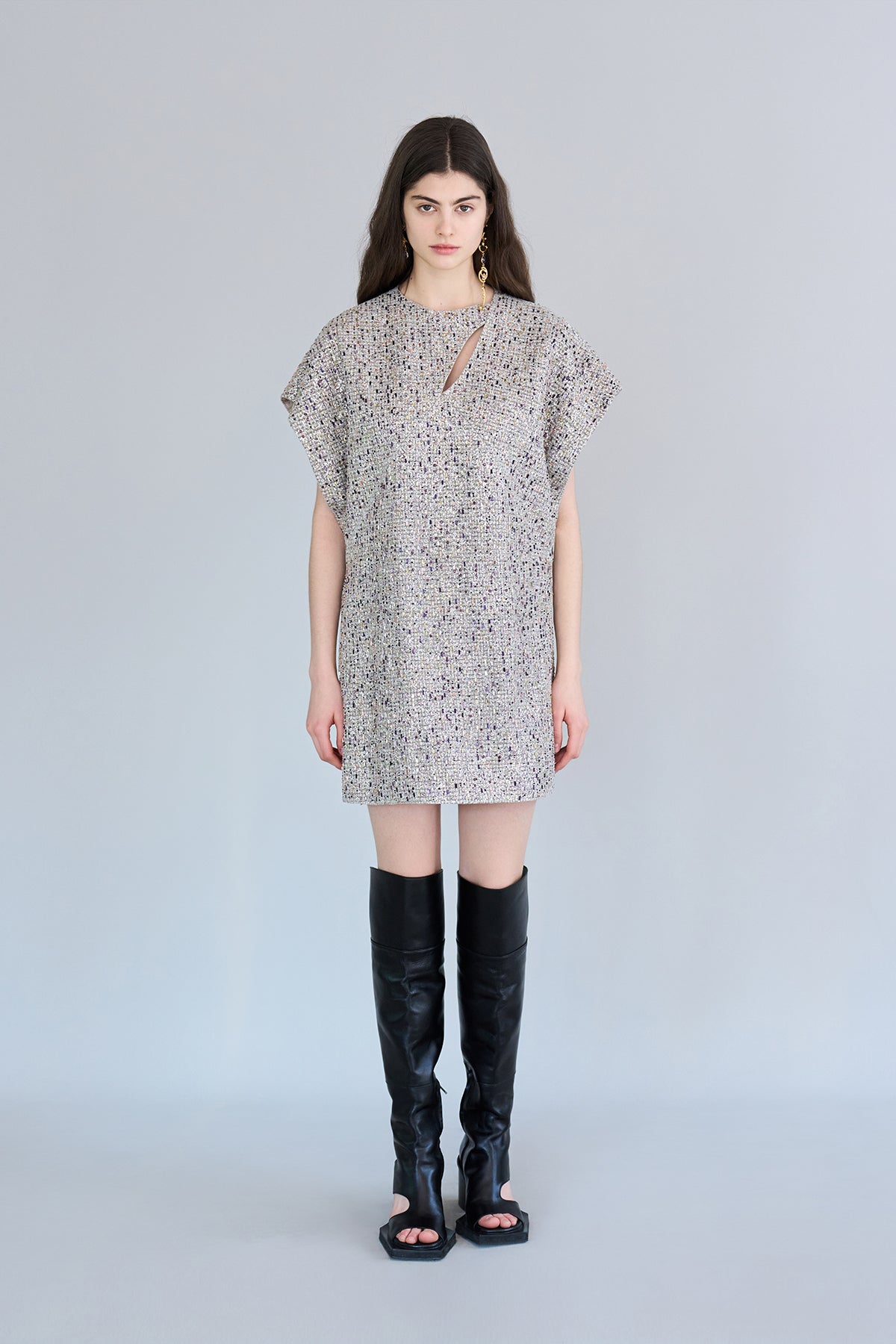 Drop shoulder asymmetric cutout beaded dress - fasfas