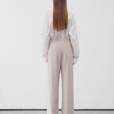 Elasticated waist straight leg trousers beige - fasfas