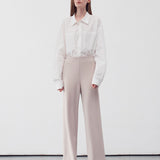 Elasticated waist straight leg trousers beige - fasfas