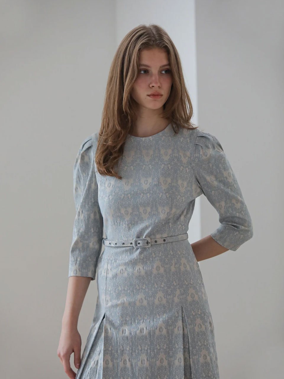 Embroidery h-line midi dress dark sky blue - fasfas