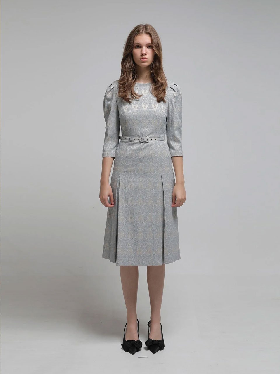 Embroidery h-line midi dress dark sky blue - fasfas