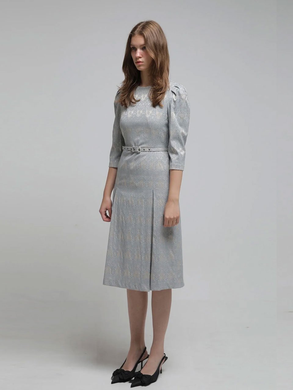 Embroidery h-line midi dress dark sky blue - fasfas
