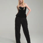 Fake feather 5 pocket pants - fasfas