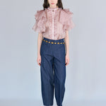 Flare sleeve loose fit frill blouse - fasfas