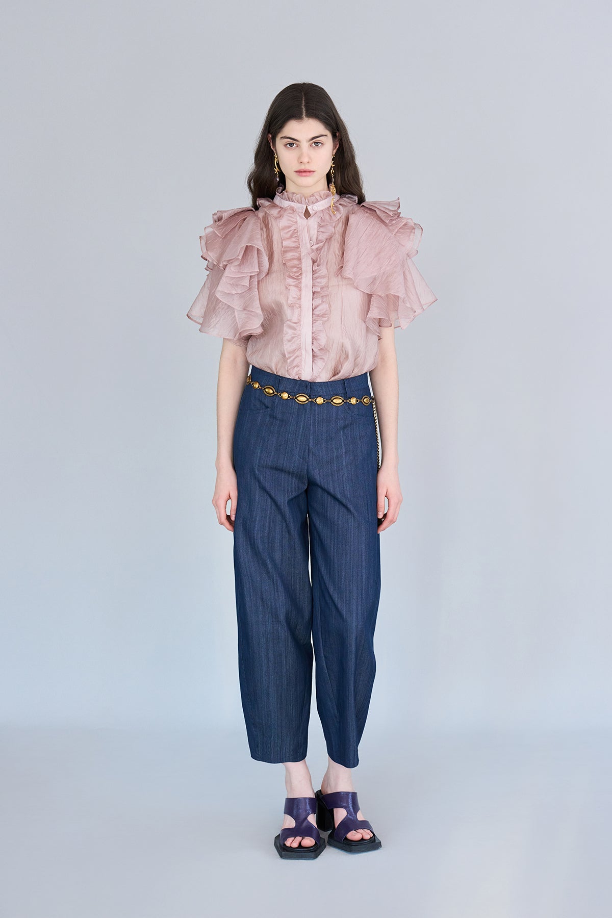 Flare sleeve loose fit frill blouse - fasfas