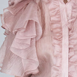 Flare sleeve loose fit frill blouse - fasfas