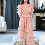 Flare sleeve wrap style asymmetric silk maxi dress - fasfas