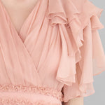 Flare sleeve wrap style asymmetric silk maxi dress - fasfas