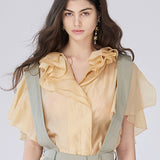 Flare sleeve yellow blouse