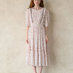 Flower pattern lovely dress ivory - fasfas