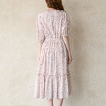 Flower pattern lovely dress ivory - fasfas