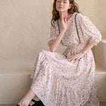 Flower pattern lovely dress ivory - fasfas