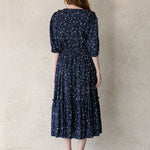 Flower pattern lovely dress navy - fasfas