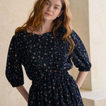 Flower pattern lovely dress navy - fasfas
