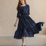 Flower pattern lovely dress navy - fasfas