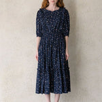 Flower pattern lovely dress navy - fasfas