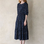 Flower pattern lovely dress navy - fasfas