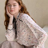 Flower pattern frill blouse