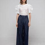 Pleated crepe wide-leg pants blue