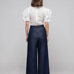 Pleated crepe wide-leg pants blue - fasfas