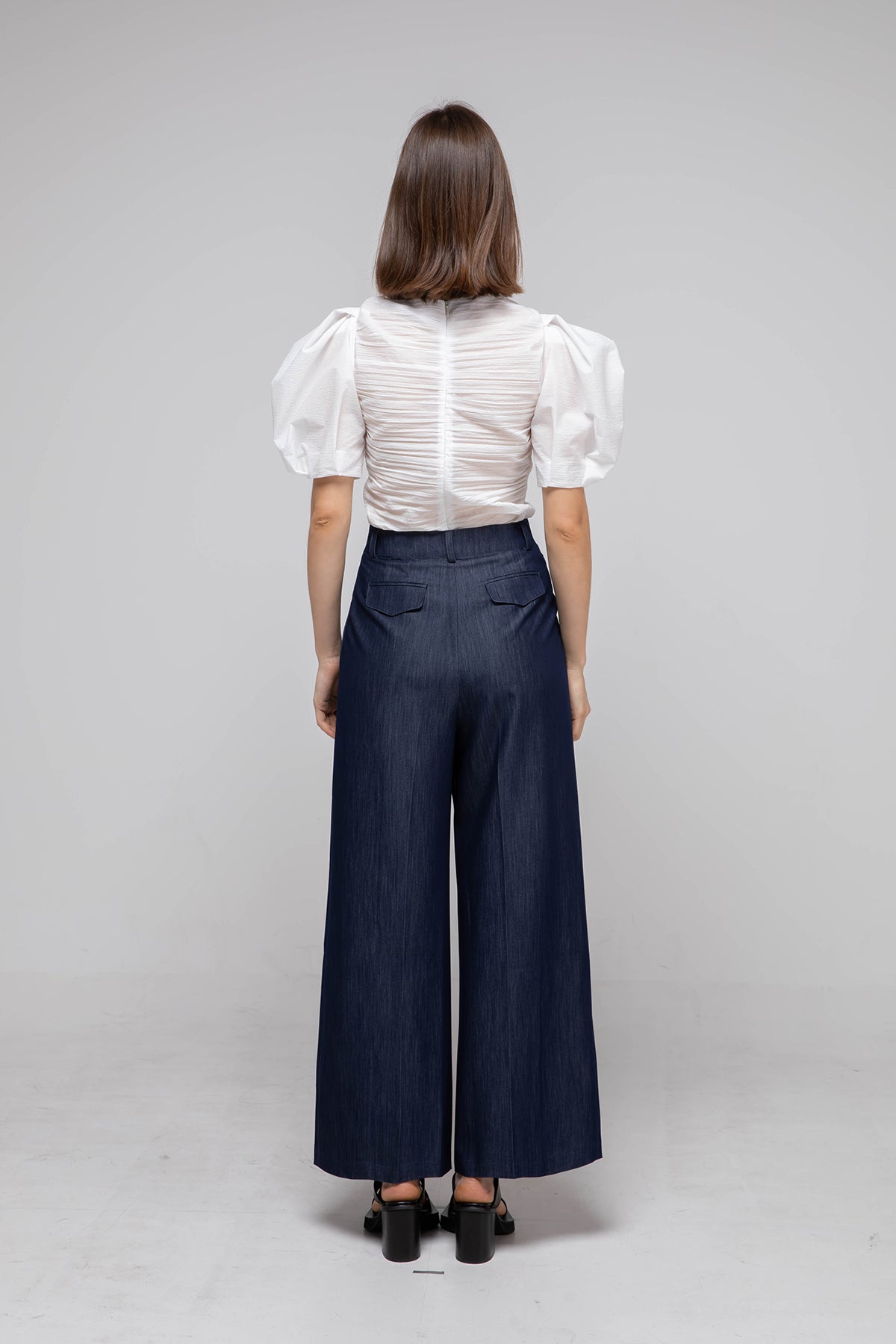 Pleated crepe wide-leg pants blue - fasfas