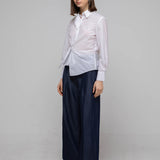 Slim fit asymmetric striped shirt blouse white