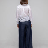 Slim fit asymmetric striped shirt blouse white