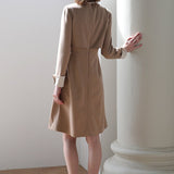 Cream color block collar beige A-line one-piece dress