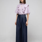 Blouse à volants au col pour porte-clés ample violet