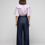 Blouse à volants au col pour porte-clés ample violet