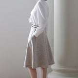 Black ribbon-trimmed waist tweed flared skirt