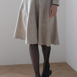 Black ribbon-trimmed waist tweed flared skirt