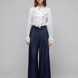 Blouse en dentelle à ruban col en V