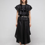 Loose fit 3-tier ruffle sleeveless blouse black - fasfas