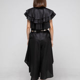 Loose fit 3-tier ruffle sleeveless blouse black - fasfas