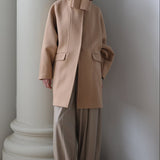 High-neck big ribbon point oversized wool coat