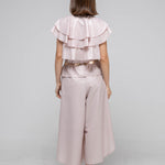 Loose fit 3-tier ruffle sleeveless blouse beige - fasfas