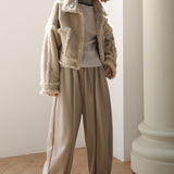 High-neck fur-trimmed shearling jacket