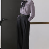 Polka dot ribbon blouse lavender gray