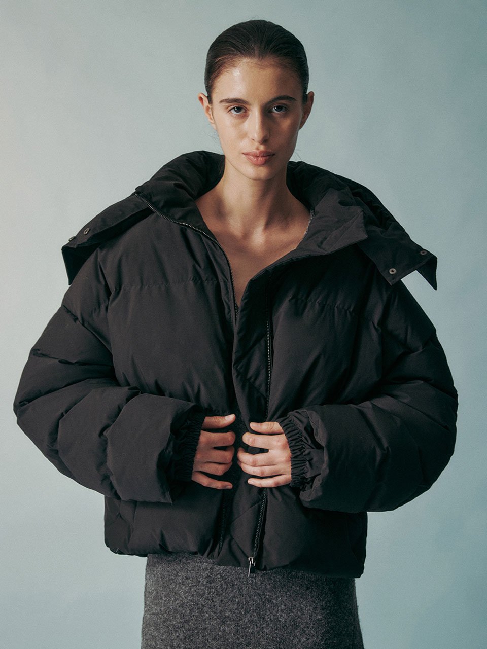 Hooded duck down puffer black - fasfas
