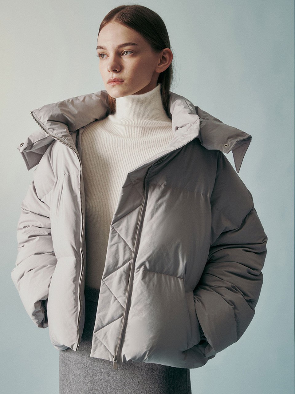Hooded duck down puffer gray - fasfas