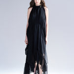 Halterneck asymmetric balloon long dress - fasfas