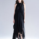 Halterneck asymmetric balloon long dress - fasfas