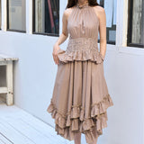 Halterneck 2-tier asymmetric dress