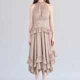 Halterneck 2-tier asymmetric dress