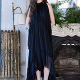 Halterneck asymmetric balloon long dress
