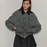 Veste bomber en laine à chevrons grise