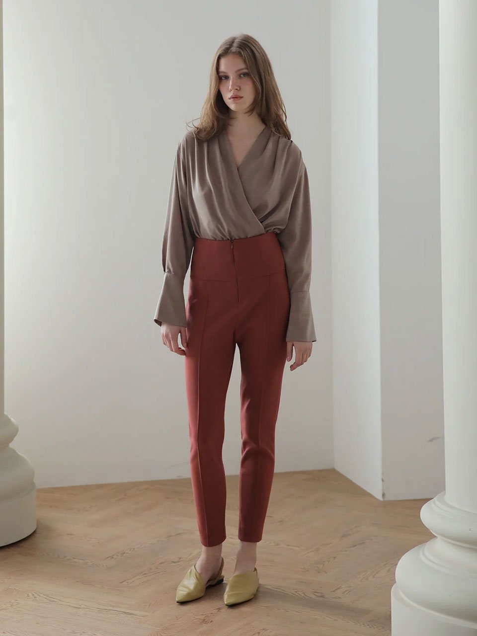 High-rise slim-leg leggings pants brick - fasfas